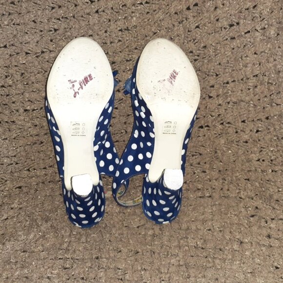 MISS L-FIRE-Suede-Navy/White Polka Dot Retro Style Slingback-Sz 8-Excellent - Picture 8 of 8
